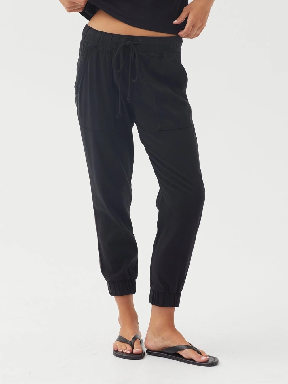 Bella Dahl Black Drawstring Pocket Jogger Pants Tencel Soft